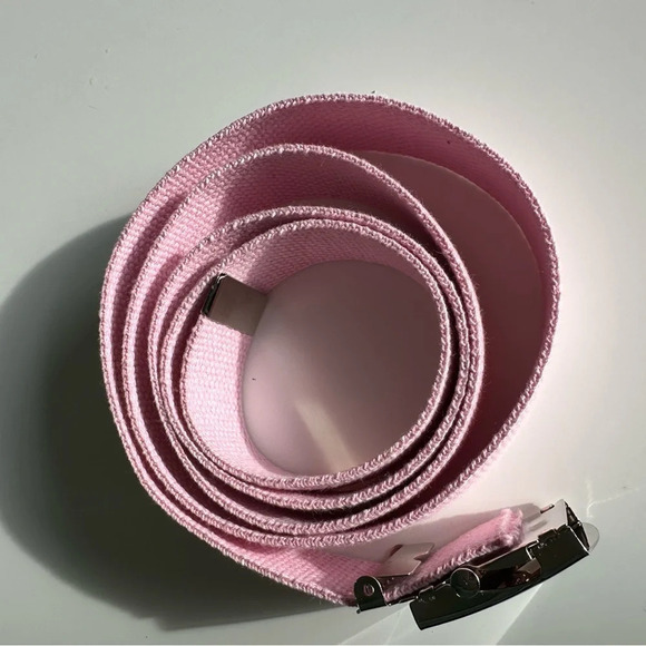 Baby Pink Woven Adjustable Belt With Silver Box Frame Buckle 53” - Picture 2 of 4